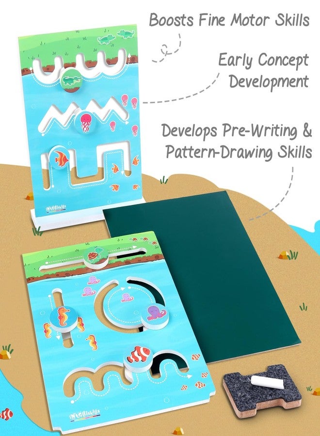 FIRSTCRY INTELLISKILLS لوحة خشبية فاخرة من إنتليس سكيلز، 3 في 1، للكتابة التمهيدية، وتتبع الأنماط، ومطابقة الحيوانات، لوحة تعليمية للكتابة والتعلم في مرحلة ما قبل المدرسة، مع قاعدة، وطباشير، وحامل طباشير، وممسحة، هدية مثالية لأعياد الميلاد، مناسبة للأطفال من عمر سنتين فما فوق. - Image 4
